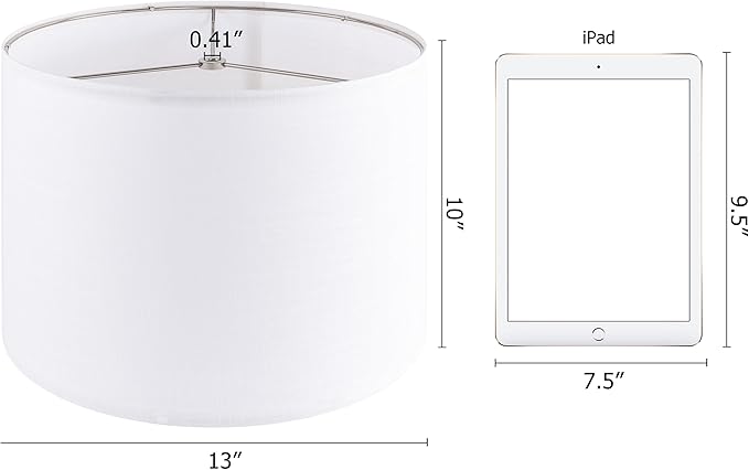 Set of 2 Pure White Linen Drum Lamp Shade 13" Top x 13" Bottom x 10" High (Spider) Contemporary Lamp Shades for Table Lamps & Bedside Lamps Replacement Lampshade In Hand Crafted-By PIKOPIKO