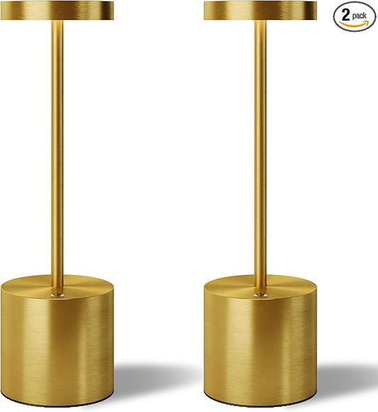 LED Cordless Table Lamps Set of 2,5000 mAh Rechargeable Table lamp,3 Color Stepless Dimming Portable Outdoor Table Lamp,Table Light for Party/Restaurant/Cafe/Patio.(Gold)