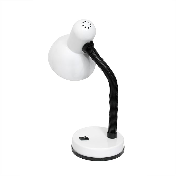 Simple Designs LD1003-WHT Basic Metal Desk Lamp with Flexible Hose Neck for Office, Living Room, Bedroom, College Dorm, Bookshelf, White (Pack of 1)