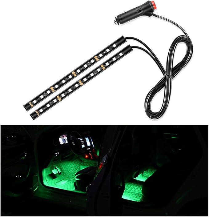 Car LED Strip Light, 24 LED Interior Under Dash Atmosphere Lights with Cigarette Lighter, Vehicle Decor Lamp Ambient Night Light Strip Lighting, Universal Car Accessories (Green)