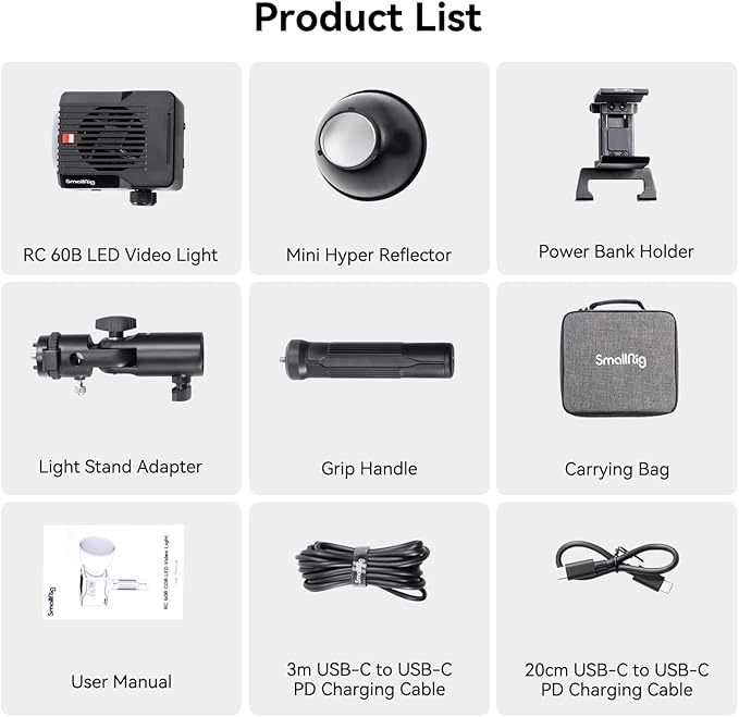 SmallRig RC 60B COB Video Light, 49Wh Battery 45min Runtime, 63W 11200lux CRI 97+ Bicolor LED Video Light, Portable Palm-Sized Continuous Output Light, for Photography/Video/Studio, Mobile Version