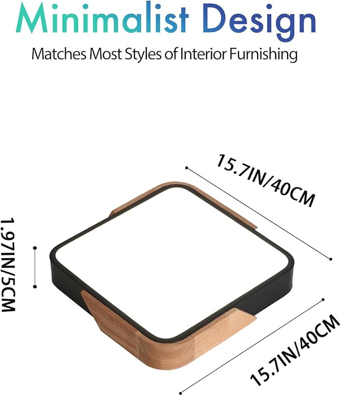 LED Ceiling Light, Flush Mount Ceiling Light Dimmable 36W, Light Fixtures Ceiling Mount with Remote, Wood Modern Ceiling Lamp, Ceiling Lights for Bedroom Kitchen Living Room Hallway,15.7in