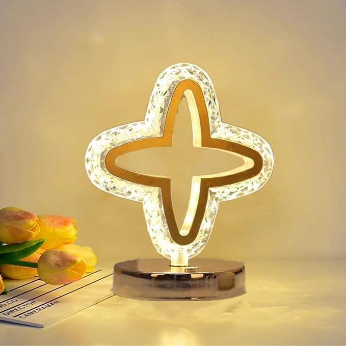 Crystal Table Lamp, Touch Control Nightstand Light with 3Color Temperature, USB Rechargeable Bedside Light for Bedroom Living Room Desktop Bar Cafe Office Indoor Decoration(Four Leaf Clover)