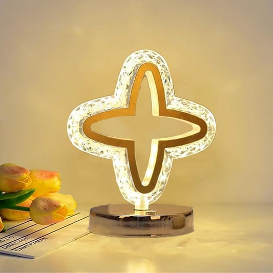 Crystal Table Lamp, Touch Control Nightstand Light with 3Color Temperature, USB Rechargeable Bedside Light for Bedroom Living Room Desktop Bar Cafe Office Indoor Decoration(Four Leaf Clover)
