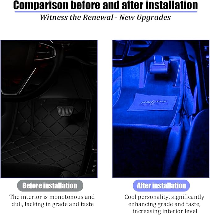 Car Interior LED Lights, 4 in 1 USB Port Automotive Ambient Neon Light Kit, Vehicle Center Console Dashboard Strip Lamps Decoration Accessories, Universal for SUV Truck Sedan (Blue)