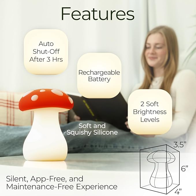 Mindsight [New 'Mindful Mushroom' Guided Breathing Lamp for Mindfulness & Relaxation | Cozy Ambient Night Light for Stress & Anxiety Relief | Calming Mushroom Decor for Adults | Self Care Gift