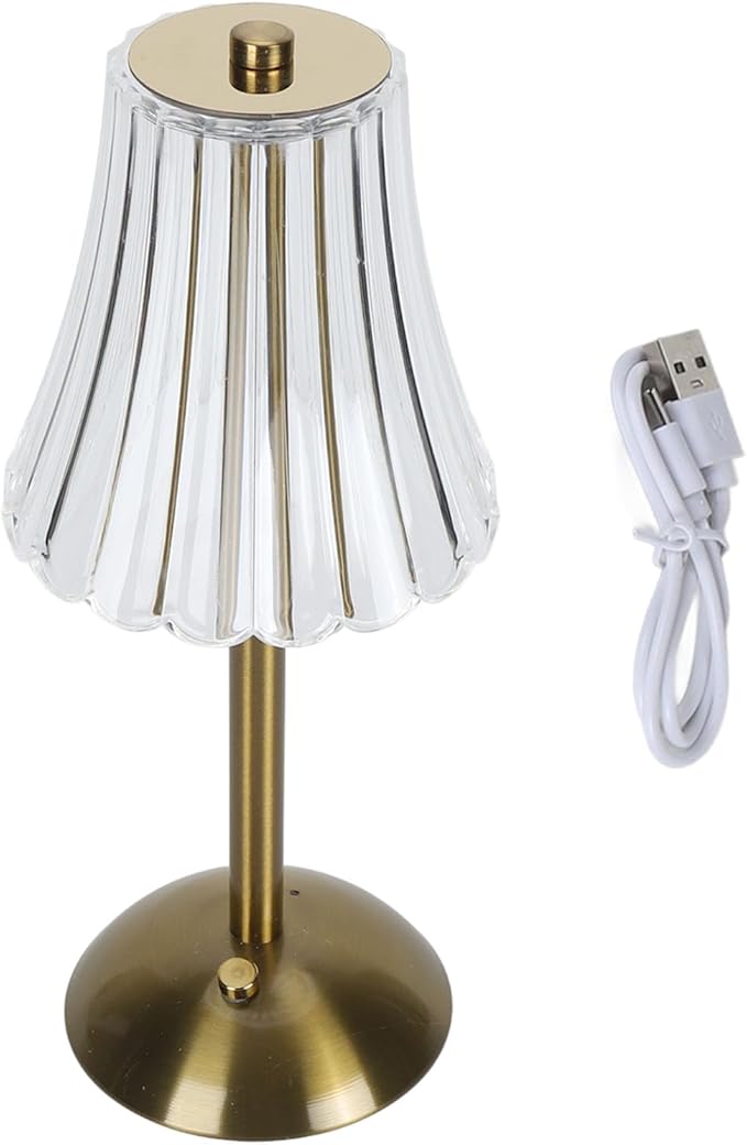 LED Crystal Table Lamp, Battery Operated, Touch Control Night Light with 3 Color Dimming