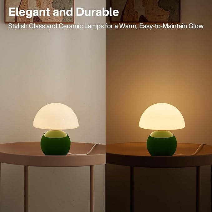 Mushroom Lamp Table Lamp for Bedroom,Desk Bedside Small Lamps for Living Room Night Stands,Mushroom Decor Cute Mini Modern Mid Century Lamps,Unique Aesthetic Home Decor(Christmas Green)