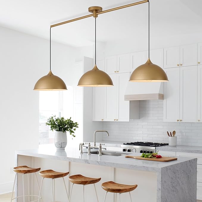 Pendant Lights Kitchen Island, 3-Pack Dome Pendant Light Fixtures with Gold and White Finish Farmhouse Hanging Pendant Light for Dining Room Restaurant Cafe Entryway