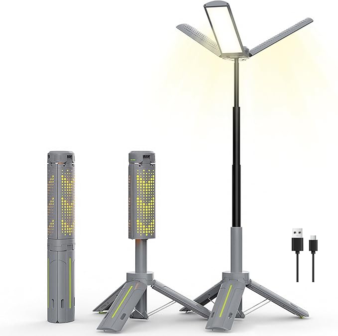 BUBRA Telescopic Camping Lantern with Stand (40" Tripod), 8000mAh Rechargeable Camping Light & Lantern Flashlight - Portable Work Light for Power Outages, Valentine's Day Gifts for Him Dad