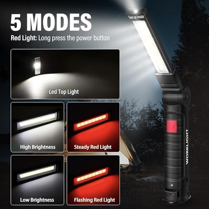 Mechanic Flashlight Rechargeable Work Light, Easter Gifts for Men Boyfriends Him Husband Grill Light Torch Inspection Lamp with Magnetic Base 5 Modes 360° Rotate Household Emergency Repair 4PCS