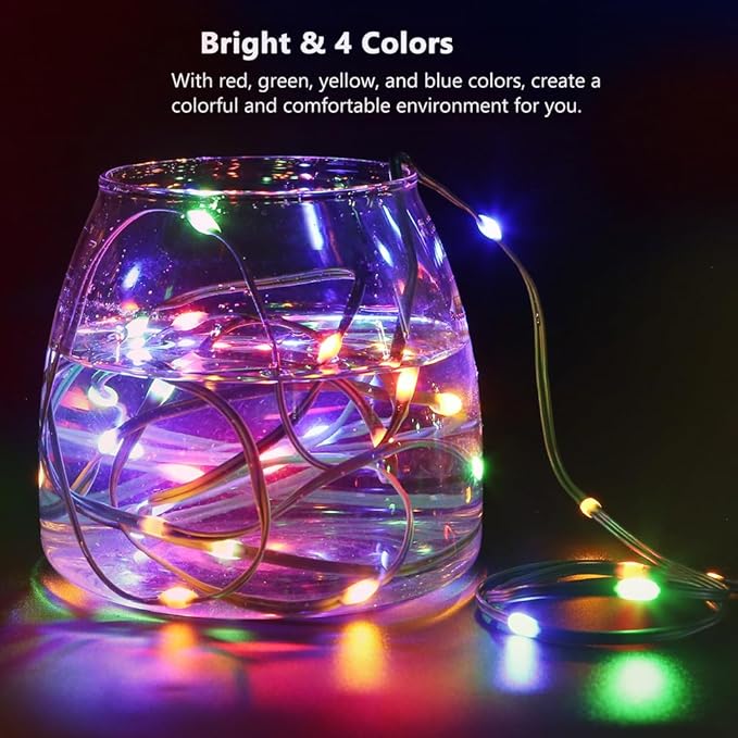 16.5ft Battery Operated String Lights(4 Pack), 50 LED Twinkle Fairy String Lights Battery Powered with Timer for Indoor Outdoor Christmas Trees Wreath Decoration Party Bedroom - Multicolor