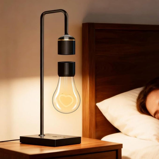 Magnetic Levitating Bulb Lamp with Wireless Charging Pad Levitation Floating Heart Bulb Table Lamp LED Deak Lamp Night Light for Christmas Gift Birthday Present Bedroom Decoration