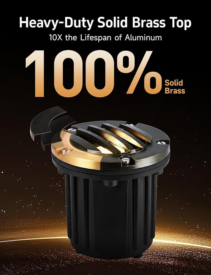 Gardenreet Outdoor Low Voltage Well Lights - Brass 12V LED Replaceable Bulb In-Ground Lighting, Low Voltage Grated Top Fixture, Antique Bronze for House Patio Backyard with 2700K Warm White MR16 Bulb