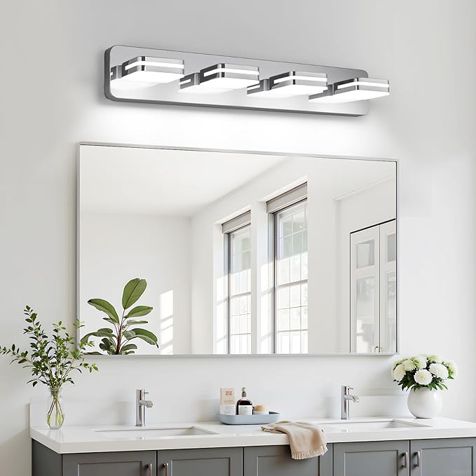 1600LM LED Modern Bathroom Vanity Light Fixtures, 360° Rotate Acrylic Chrome Vanity Lights for Bathroom, Modern Wall Lighting Fixtures Over Mirror Kitchen Living Room (Natural White Light 5000K)
