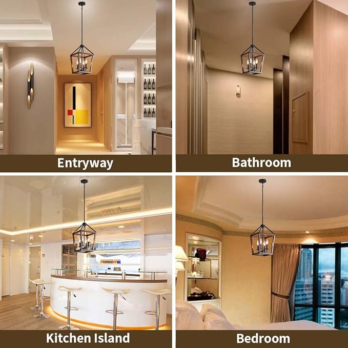 Farmhouse orb Metal Chandelier，4-Light Vintage Handmade Rustic Wood Pendant Hanging Light Fixture for Kitchen Island Dining Room Living Room Bedroom Foyer Hallway