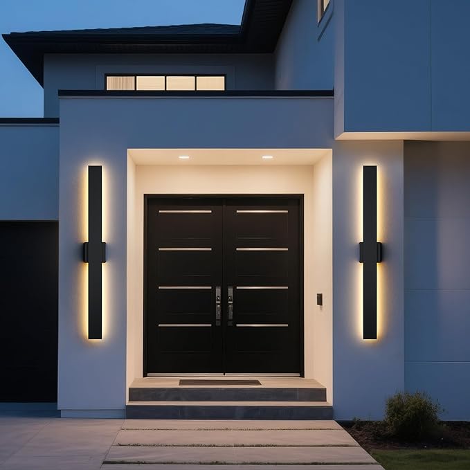 2 Pack 23.6 inch Modern LED Outdoor Wall Light, 3000K 4000K 5000K 10%-100% Dimmable Lights for Outside, IP65 Waterproof Exterior Long Wall Lights for House, Porch, Garage, Patio, Yard, Entrance Black