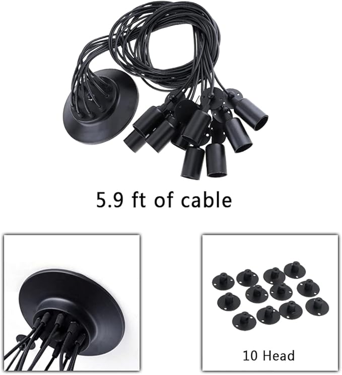 10 Arms Ceiling Spider Light Adjustable DIY Chandelier Farmhouse Industrial Style E26 Pendant Light Kit, for Kitchen Island Bar, Dining Room, Bedroom DIY Decoration