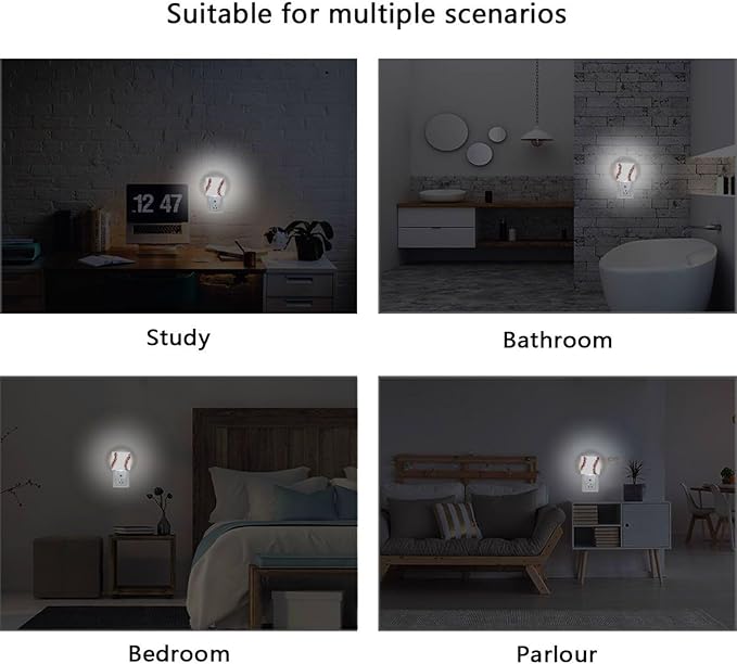 Vdsrup Baseball Night Light Set of 2 Sports Ball Lace Plug in LED Nightlights Auto Dusk-to-Dawn Sensor Lamp for Bedroom Bathroom Kitchen Hallway Stairs