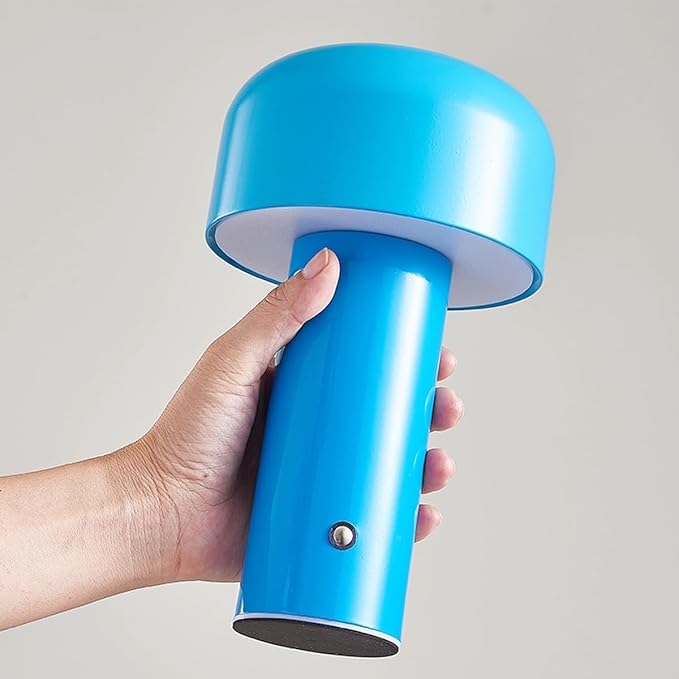 Small Table Lamp Mushroom Table Lamp USB Charging Three Color Poleless Dimming Night Lamp Creative Touch Decorative Lamp (Blue)