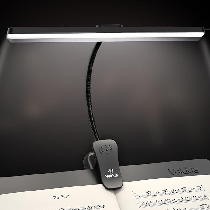 Vekkia Professional 116 LED Rechargeable Music Stand Light - Foldable Clip-on Lamp, Eye-Protective, 5 Brightness & 3 Color Temp Adjustments, for Piano, Reading