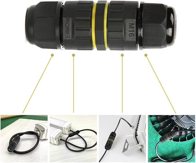 IP68 Outdoor Waterproof Junction Box Electrical Cable Connector, Easy to Install, UL,M16 for Ø 3.5-10mm Wire Range(AC 400V, 17.5A),2 Way 3Pin 5Pack