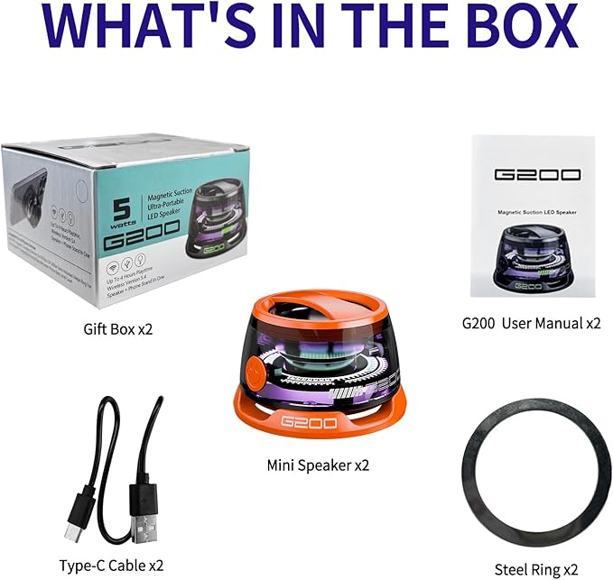 G200 Magnetic Bluetooth Speaker, Multifunctional Portable Mini Speakers with RGB Light, 3D Surround Sound, 7H Playtime, Phone Stand for iPhone Android, Gifts for Teens, Orange