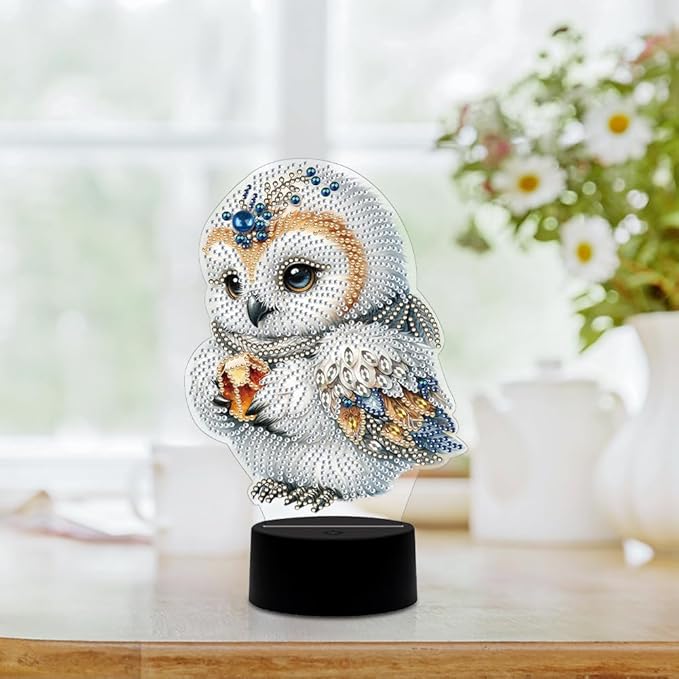 Cute Owl Diamond Art Painting Night Light,Diamond Art Painting Kits Desktop Touch Lamp Ornaments for Tabletop Decor Diamond Art Accessories for Adult Beginner Bedrooms Living Room