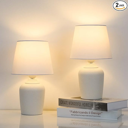 Sucolite Small 11.8" Table Lamps Set of 2, Bedside Nightstand Lamps for Bedroom Kid’s Room, Cute Desk Lamps with Studded Texture Base for Reading Nursery Living Room Office, White
