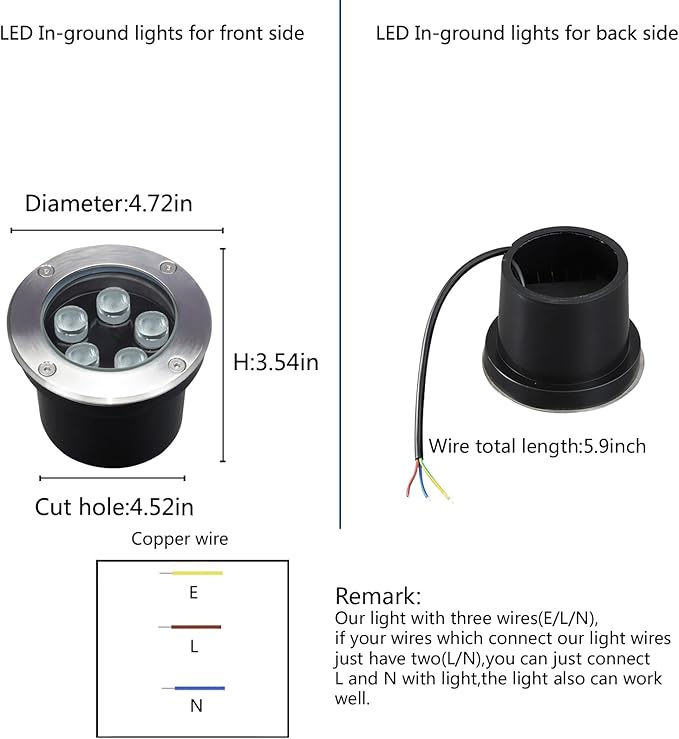 Outdoor Well Lights In Ground,Line Voltage 110V 120V,Diameter 4.72 inches,Outdoor Landscaping Lighting 5W,White 6500K,Waterproof Recessed Pathway Lights for Patio,Step,Driveway,Pack of 4