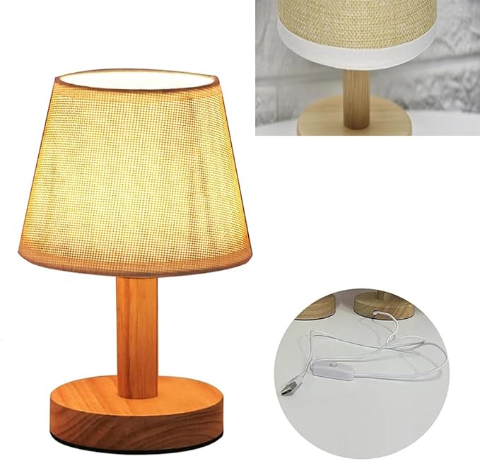 DBKMPZ Small Table Lamp,Bedside Table Lamp,Vintage Lamp,Wooden Bedside Lamp Simple Bedroom Lamp Linen Shade Mini Desk Lamp Night Light Nightstand Lamp for Bedroom,Living Room,Kids Room