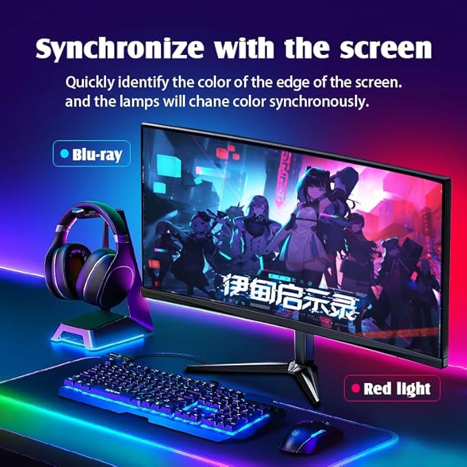 Monitor LED Backlights, LED Strip Light Sync with Screen Color/Music, Computer Light Bar Behind Screen, for PC/Mac, LEDs for Desk Gaming, USB Interface,Software Control (24 inch)