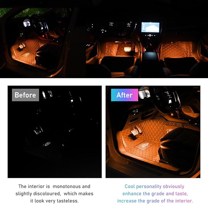 Car LED Strip Light, 48 LED RGB Auto Interior Atmosphere Lights, Cigarette Lighter Under Dash Ambient Night Light, Interior Lamp Lighting Kit (Orange, USB)