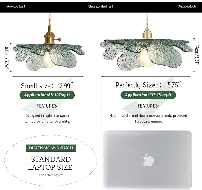 Farmhouse Vintage Pendant Lights Dark Green Glass Pendant Lighting Kitchen Island 1-Light Gold Pendant Light 15.74Inch Large Hanging Light fixtures with Glass Shade for Dining Room Bedroom