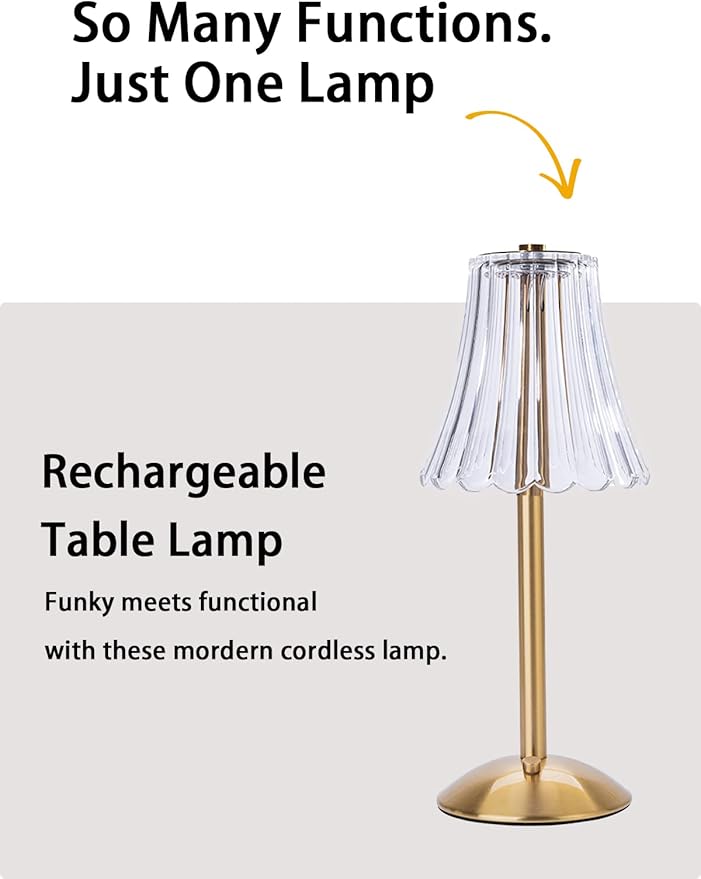 Cordless Table Lamps for Home,Table,Dining Room, Gold Rechargeable Lamps, USB Charge 12'' Tall LED Brass Portable Outdoor Indoor Table Lamp with Built-in Dimmer (Pack2 Gold Flower Lamp)