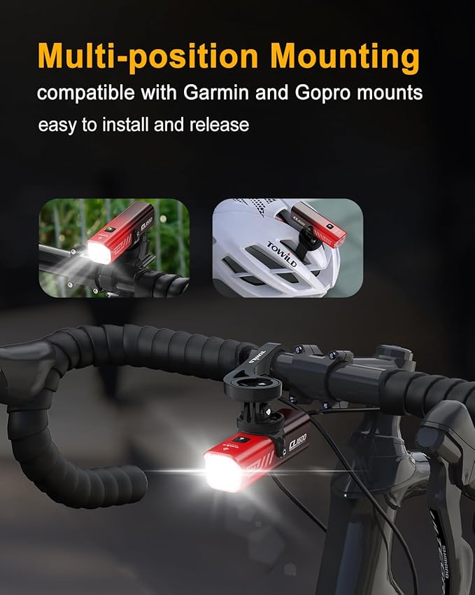 TOWILD Bike Lights for Night Riding,Compatible with Garmin/GoPro Mount,600 Lumen Bike Headlight,2000mAh Rechargeable Battery,Waterproof Bike Front Light for Commuter Cyclists-Fits All Bikes