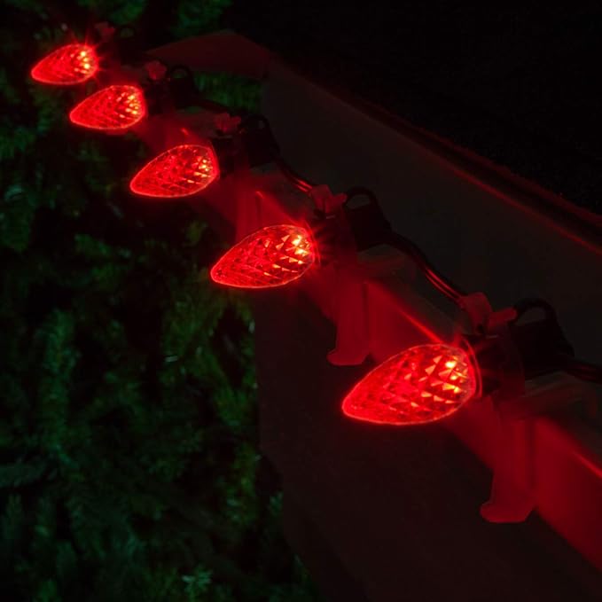Wintergreen Lighting Set of 100 C7 OptiCore Red Commercial LED String Christmas Lights, Outdoor Christmas House Lights; Green Wire (100 ft)