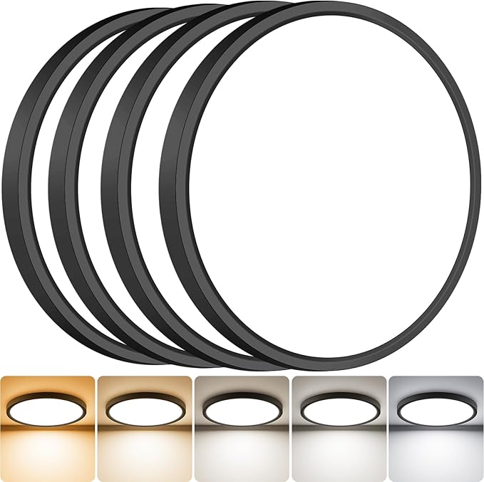 slochi 4Pack LED Flush Mount Ceiling Light Fixture, 9 Inch 18W, 2200LM, Super Slim 0.7 Inch, 3000K-6500K Adjustable Low Profile LED Ceiling Lights for Bathroom, Closet, Hallway(Black)