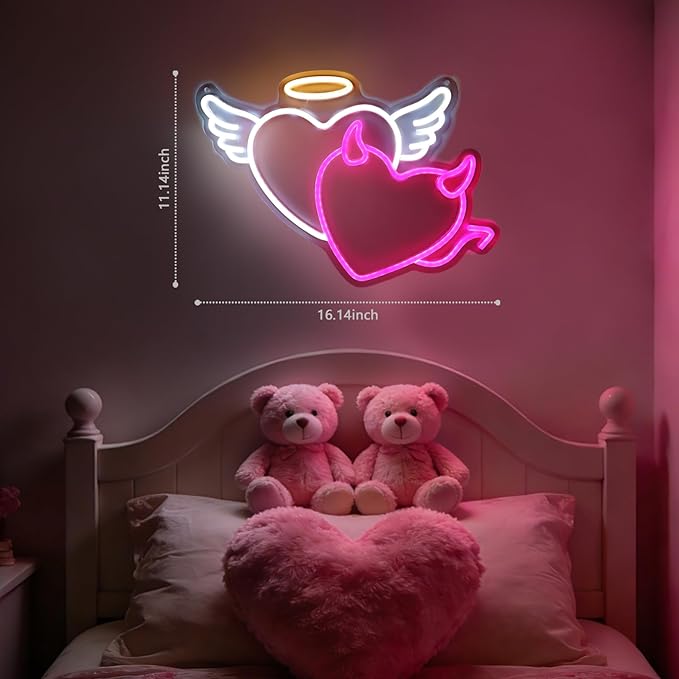 ‌Valentine's Day Lights Decor for Wall & Window: Heart Neon Sign‌,Party Light Up Valentine's Day Decorations‌,Dimmable USB Powered LED Lamp‌,Heart Night Light for Bedroom Art Decor‌,16''x11'' Heart-Shaped Night Light