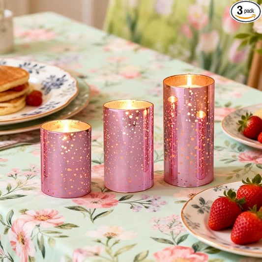 Pink Flameless LED Candles with Remote – Mercury Glass, Real Wax, Warm White Flicker, 500+ Hrs, Easter & Spring Decor for Women, Valentine's Day. Batteries Included