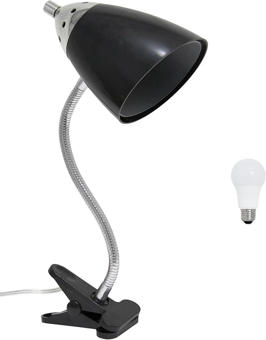 Simple Designs LD2001-BLK-LB 17.5" Flossy Flexible Gooseneck Clip Light Desk Lamp with LED Bulb, Black