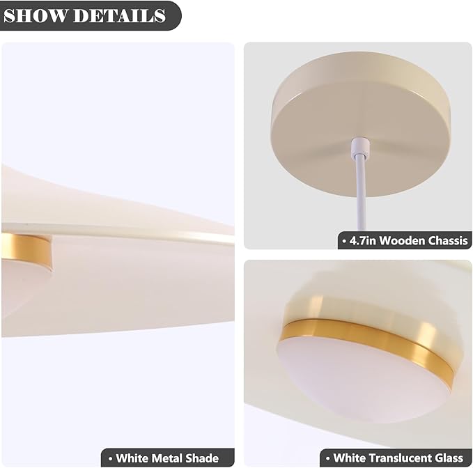 Farmhouse White Pendant Light, LED Base Dome Dimmable Pendant Light Indoor, Modern Height Adjustable Dining Hanging Lamp for Hotel Bar Kitchen Island Hallway Entryway