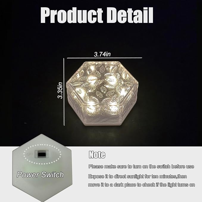 Solar Brick Lights Outdoor Waterproof - Recessed Solar Paver Lights, Ice Brick Design, No Wiring Needed,Landscape Lighting for Pathway,Garden, Patio, Yard, Driveway Decor (6, Warm White, Hexagon)