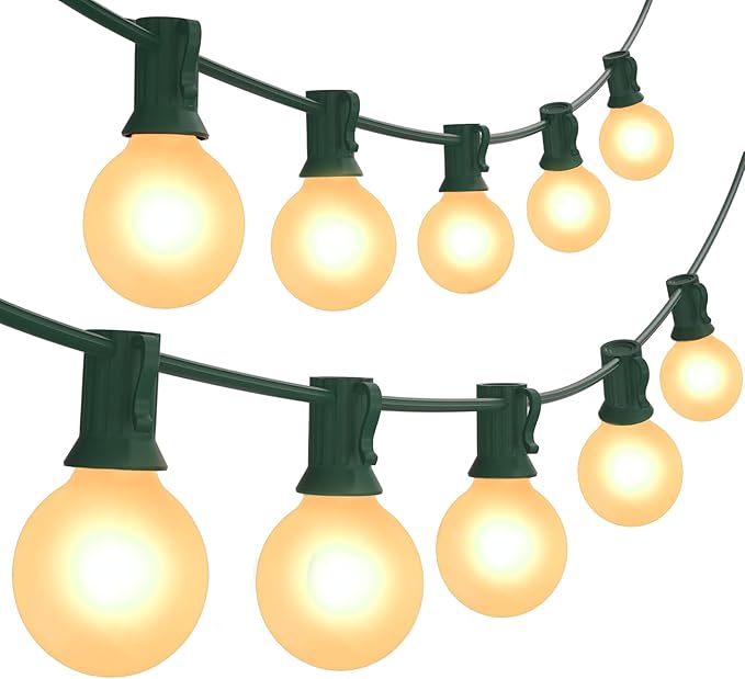 SUNSGNE G40 Round Christmas Lights Outdoor, 25ft Vintage Christmas Globe Lights with 27 5W Frosted White Lights(2 Spare) for Outdoor Garden Party Wedding Backyard Patio Decor, Green Wire