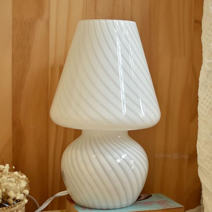 BSOD Taller Mushroom Lamp, Upgrade White Table Lamp Romantic 12' Vintage Swirl Mid-Century Design Classics Glass Home Decor Bedside Lamps for Living Room Bedroom Room Gift