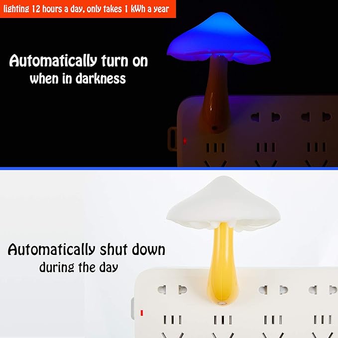 Mudder 2 Pack Mushroom Night Light Plug in Wall Lamp Sensor LED Mushroom Nightlight Cute Mini for Adult Kid Nursery Decor Gift(Blue)
