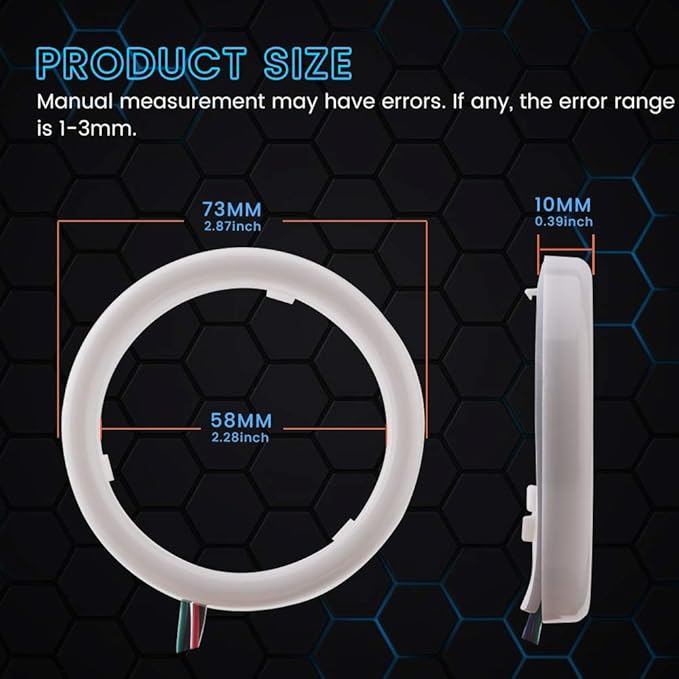 YM E-Bright 1 Set 70MM RGB Angel Eyes LED Halo Rings for Car Lamp Daytime Running Light COB Chips Multil-Color Circle Ring Mobile App Control with PVC Housing DC 12V