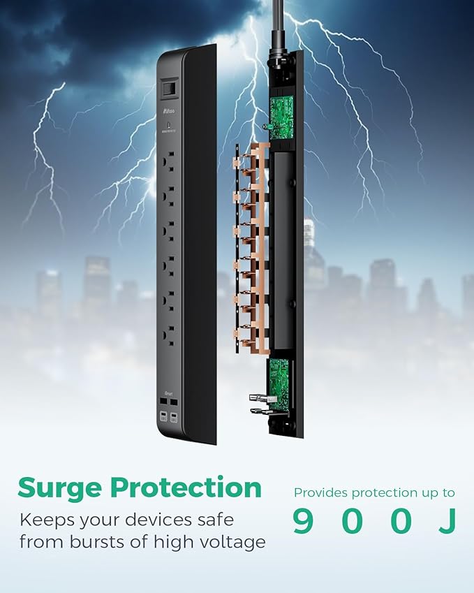 2 Pack Surge Protector Power Strip with 6 Outlets 4 USB Ports (2 USB C) 20-Foot Extension Cord Flat Plug 900 Joules 15A Circuit Breaker Wall Mount Desk USB Charging Station for Home Office