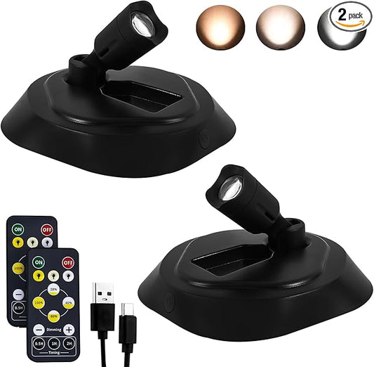 Wireless LED Spotlight Indoor with Remote Up Lights Indoor, Battery Powered Picture Lights, Rechargeable Spot Lights with 3CTT, Dimmable Timer Art Lights Accent Uplighting for Plant Wall, 2 Pack