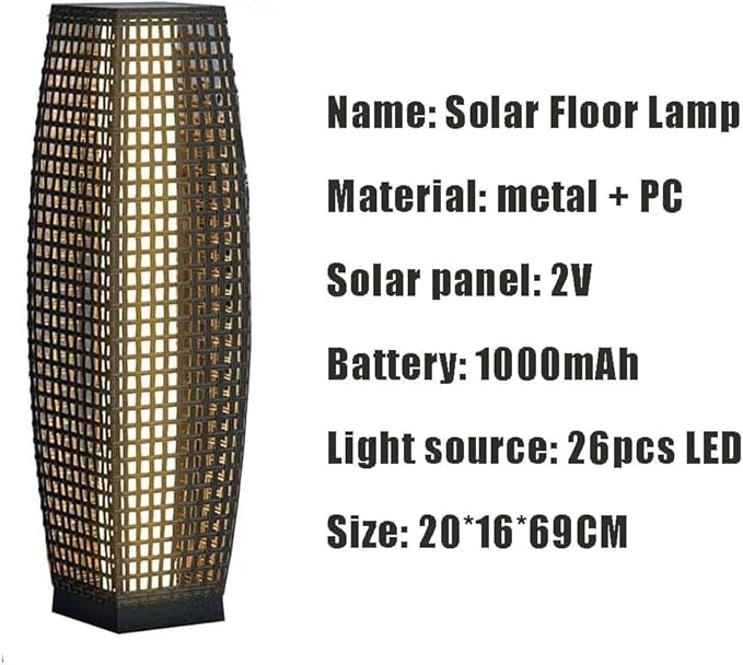 Outdoor Solar Powered Floor Lamps, Waterproof Handmade Rattan Wicker Floor Lamps, Auto On/Off, Led Light, Outdoor Decorative Lanterns for Driveway Lawn Patio Garden Yard